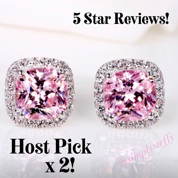 Jewelry - 18k Pink Halo Princess 1-1/4 ct Earrings NEW